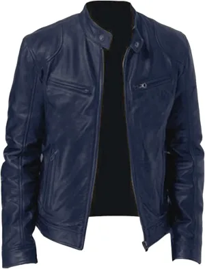 Maiyifu-GJ Men's Faux Leather Biker Jacket Vintage Motorcycle Jacket Outerwear Retro Stand Collar PU Leather Slim Fit Coat
