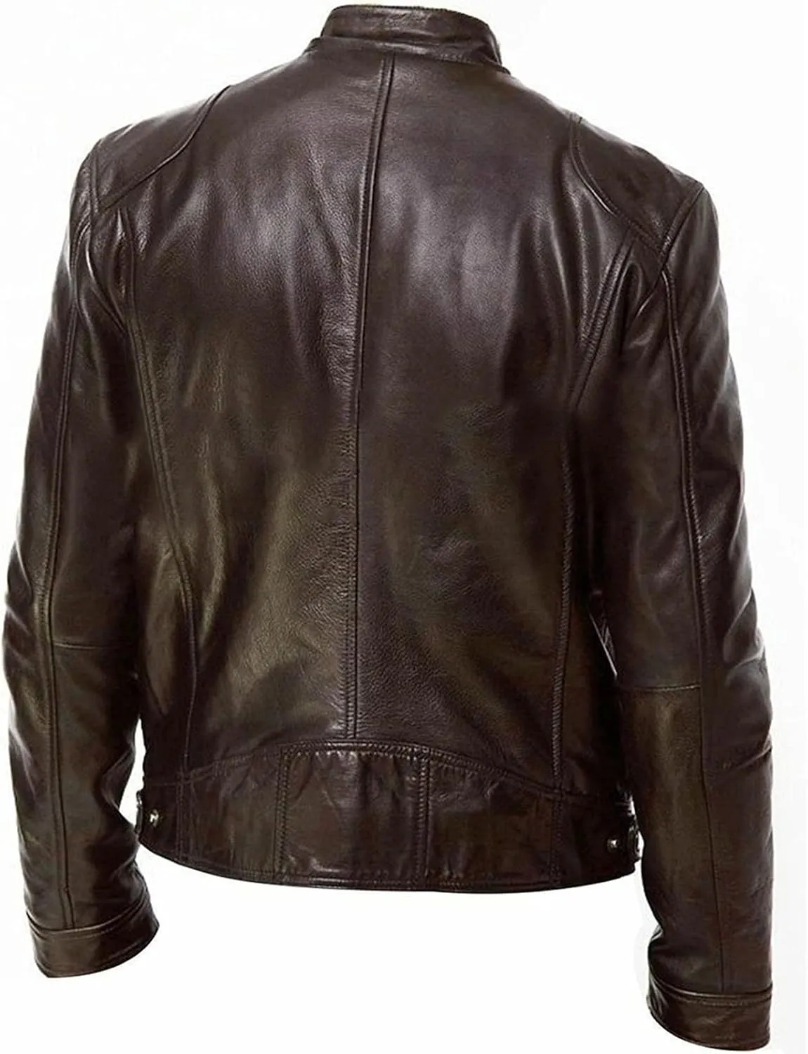 Maiyifu-GJ Men's Faux Leather Biker Jacket Vintage Motorcycle Jacket Outerwear Retro Stand Collar PU Leather Slim Fit Coat