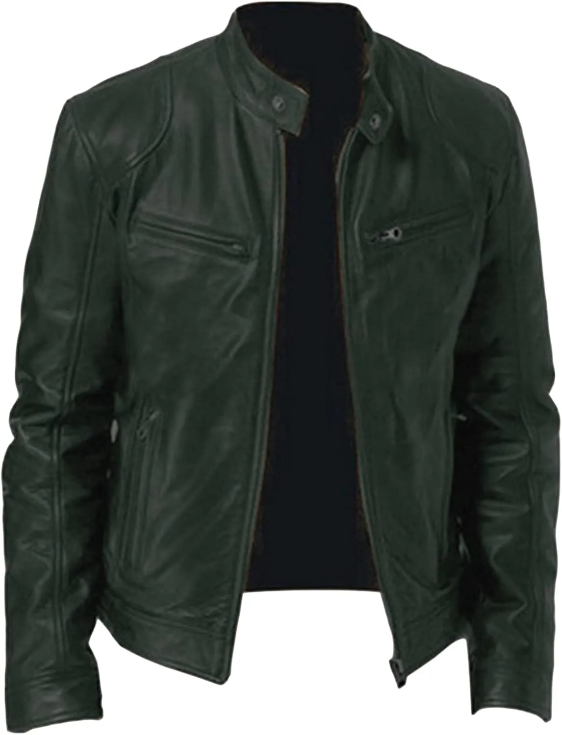 Maiyifu-GJ Men's Faux Leather Biker Jacket Vintage Motorcycle Jacket Outerwear Retro Stand Collar PU Leather Slim Fit Coat