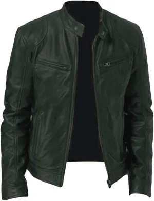 Maiyifu-GJ Men's Faux Leather Biker Jacket Vintage Motorcycle Jacket Outerwear Retro Stand Collar PU Leather Slim Fit Coat