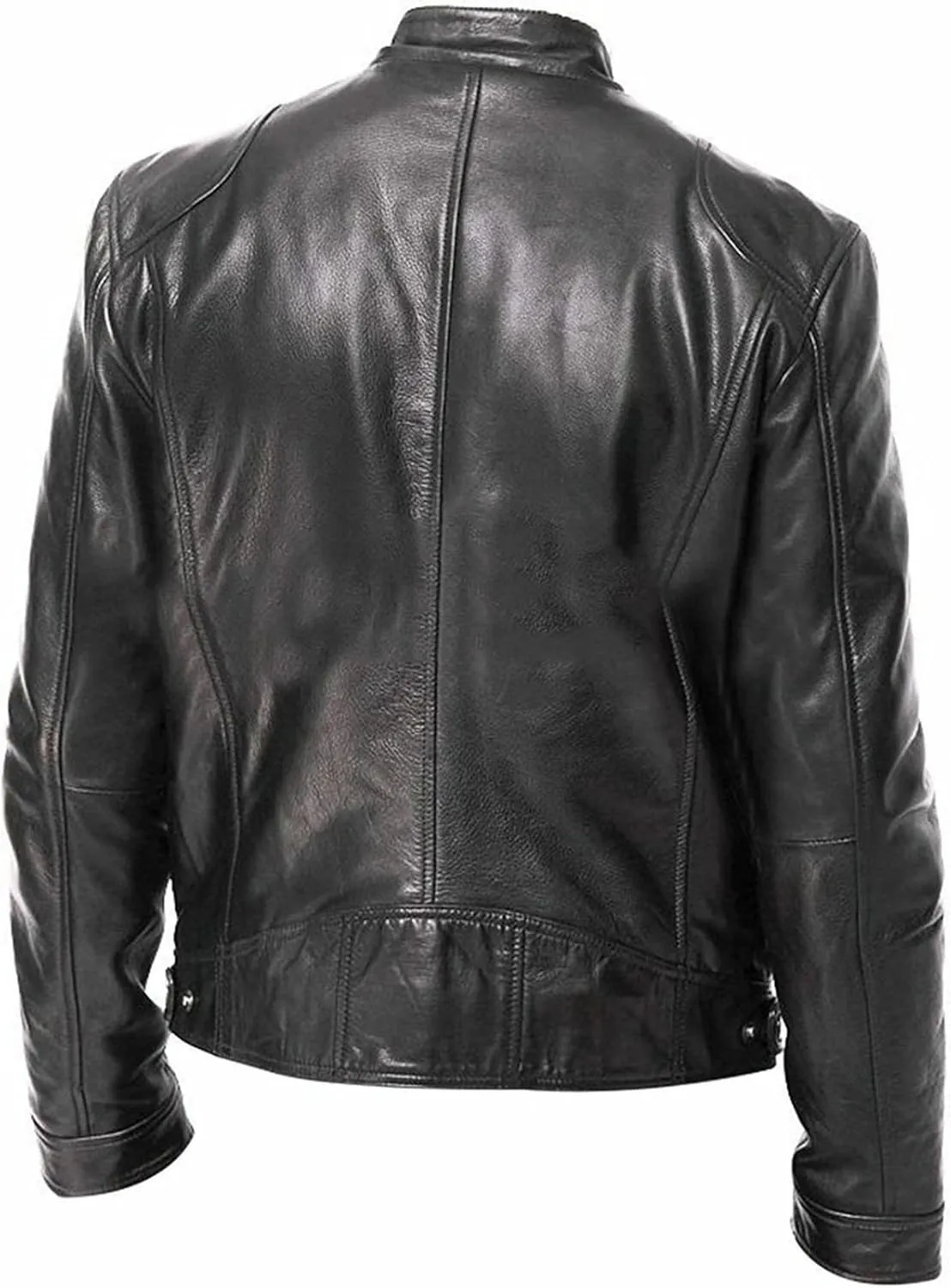 Maiyifu-GJ Men's Faux Leather Biker Jacket Vintage Motorcycle Jacket Outerwear Retro Stand Collar PU Leather Slim Fit Coat