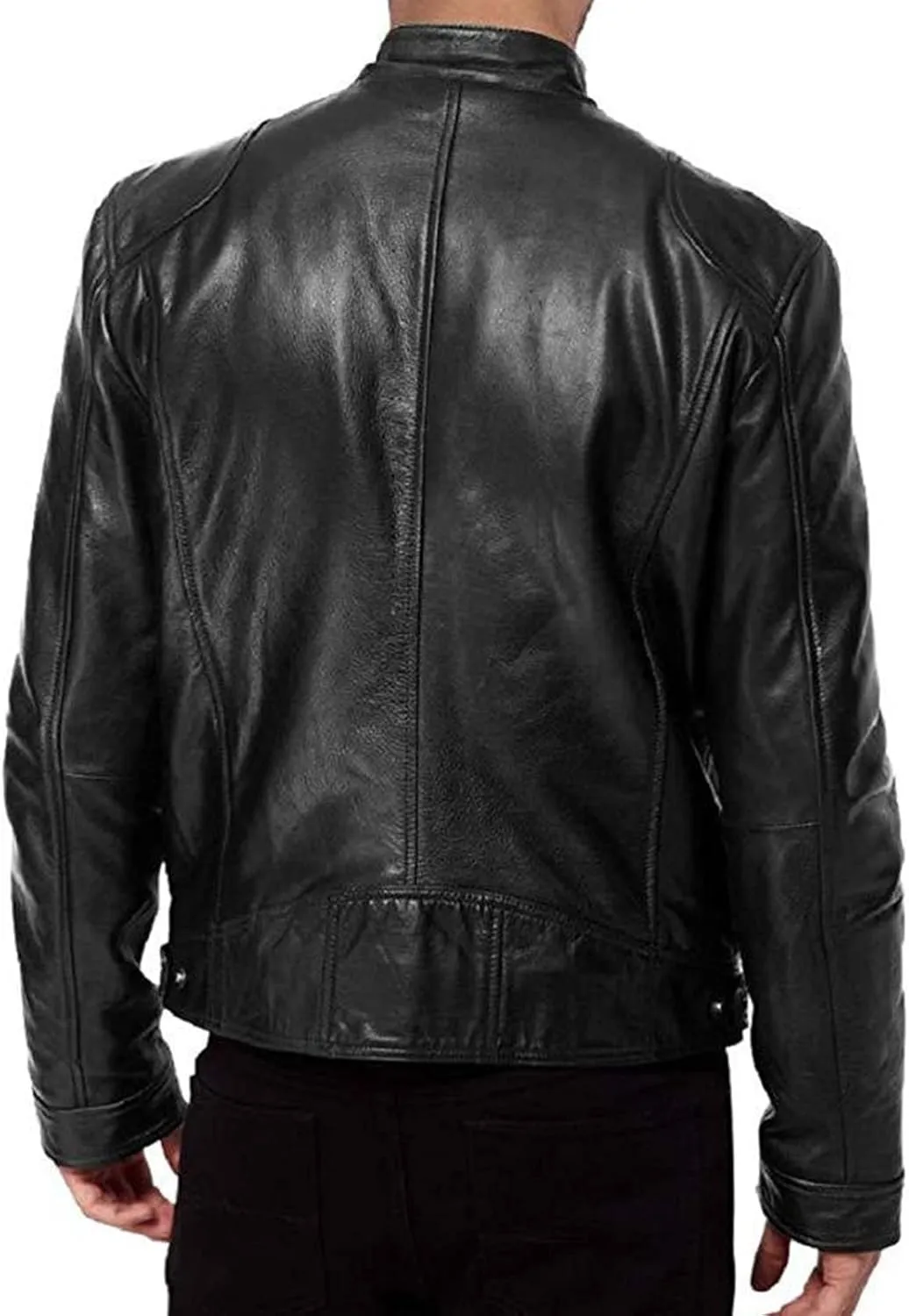 Maiyifu-GJ Men's Faux Leather Biker Jacket Vintage Motorcycle Jacket Outerwear Retro Stand Collar PU Leather Slim Fit Coat