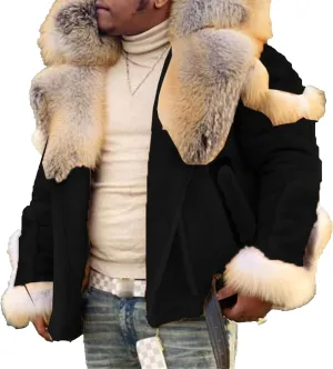 Maiyifu-GJ Men's Winter Coat Faux Leather Jacket Thicken Warm Fleece Lined Overcoat Windproof Vintage Trench Coats Outerwear