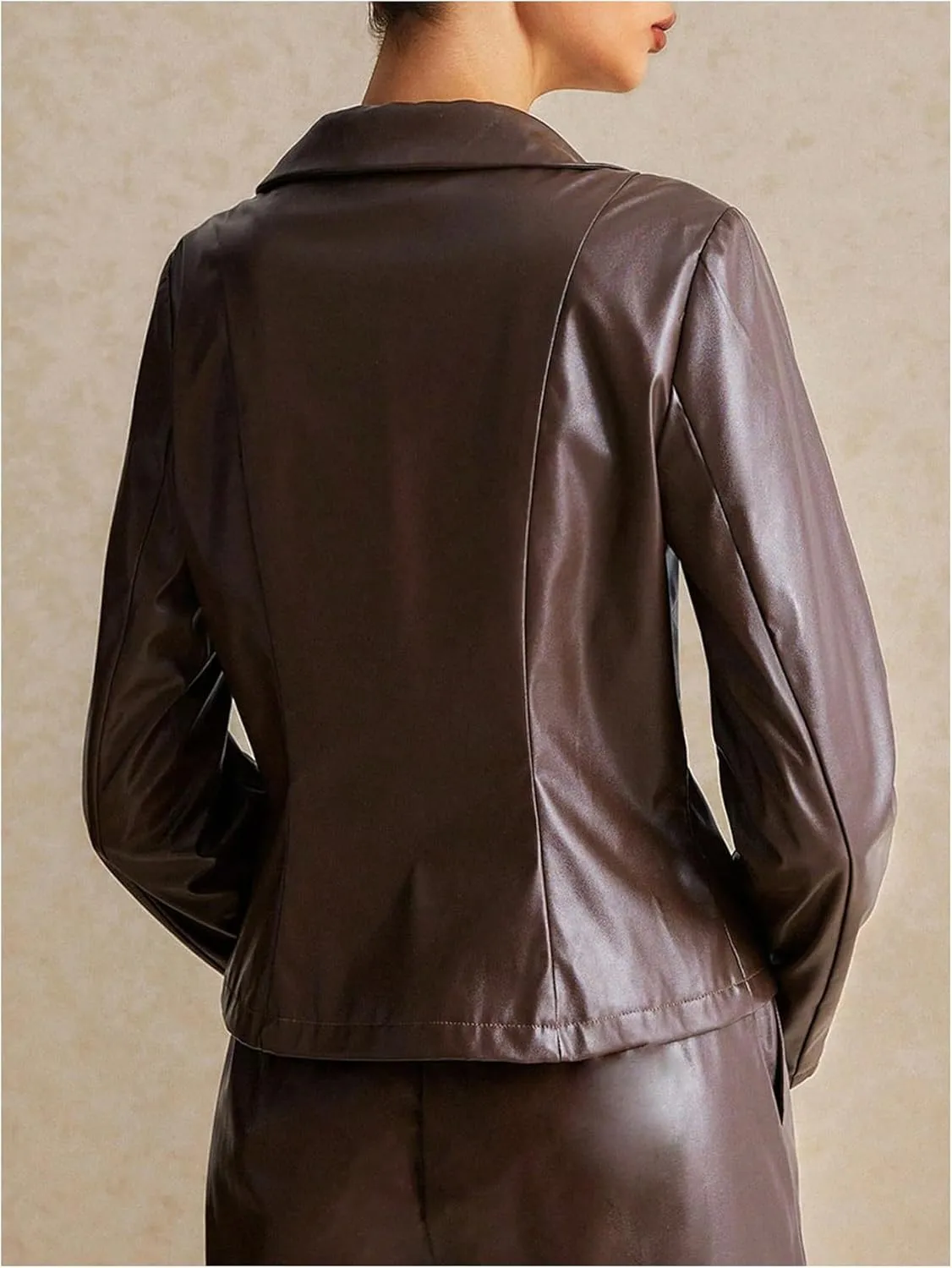 MakeMeChic Women's Faux PU Leather Jacket Tie Front Tops Long Sleeve Jackets Outerwear