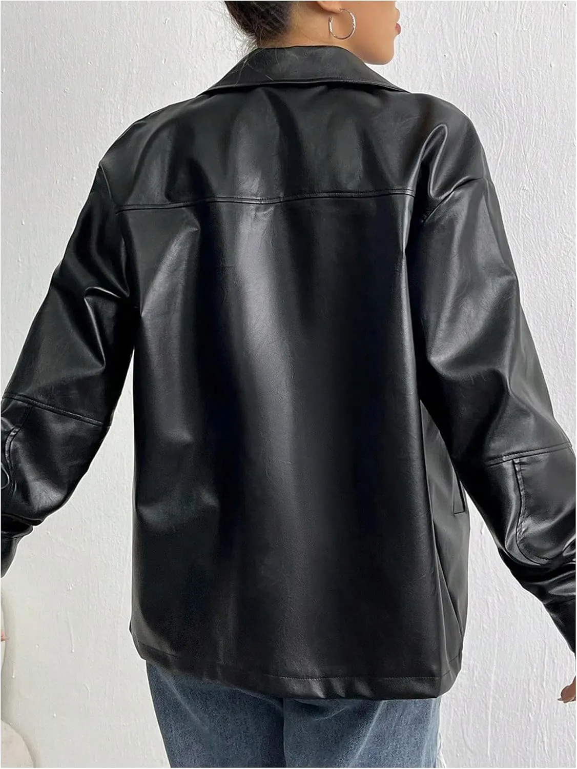 MakeMeChic Women's Long Sleeve Jacket PU Faux Leather Zipper Front Coat Outerwear