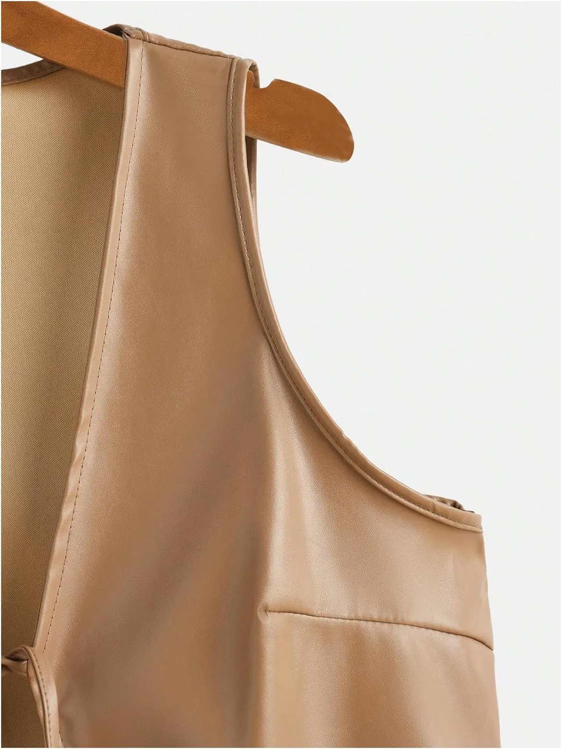 MakeMeChic Women's PU Leather Tie Front Vest Sleeveless V Neck Jacket Outerwear