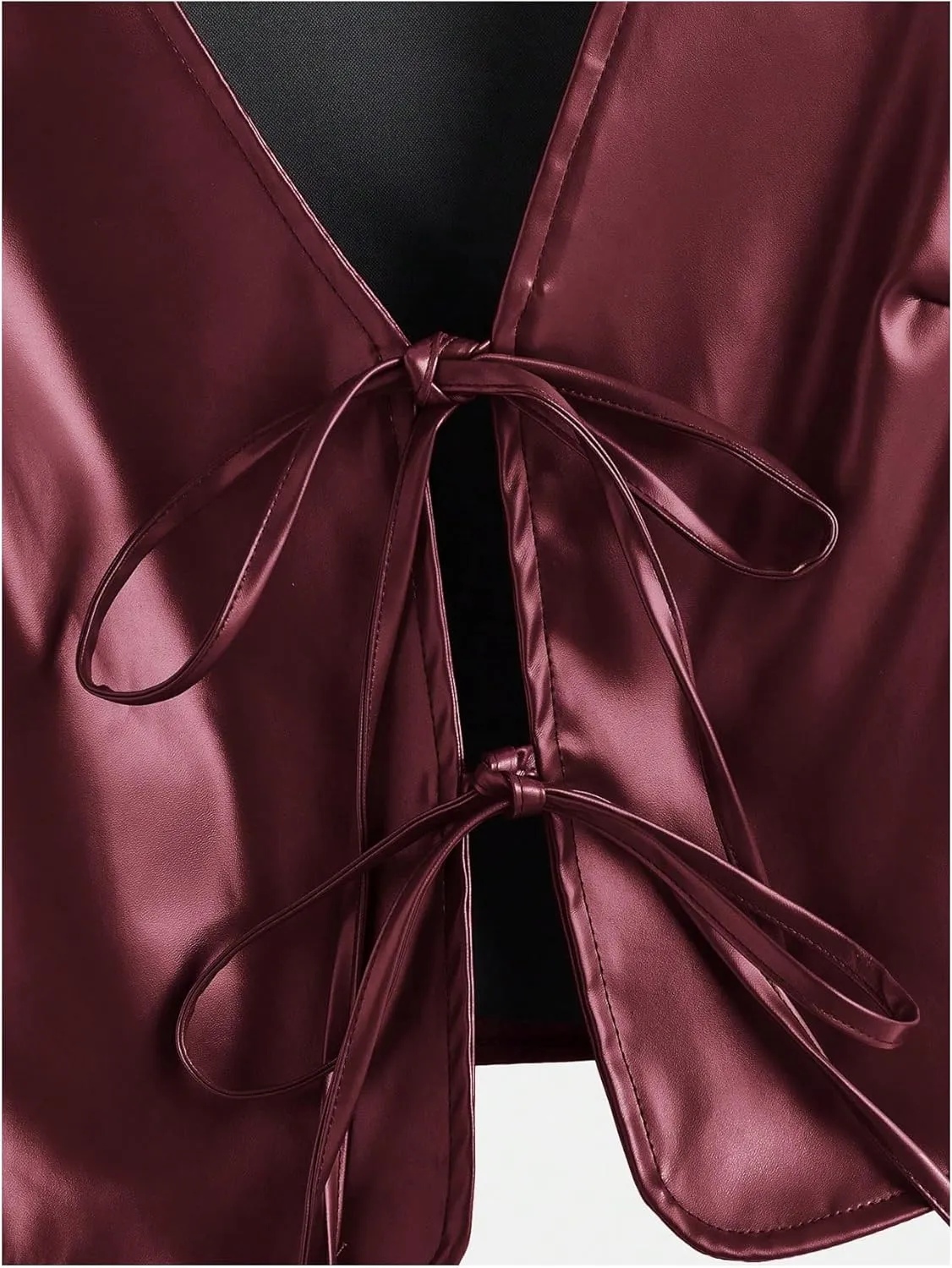 MakeMeChic Women's PU Leather Tie Front Vest Sleeveless V Neck Jacket Outerwear