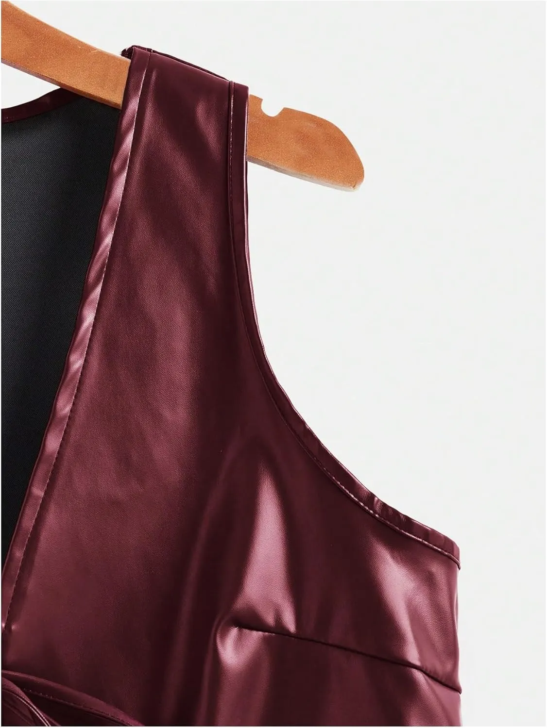 MakeMeChic Women's PU Leather Tie Front Vest Sleeveless V Neck Jacket Outerwear