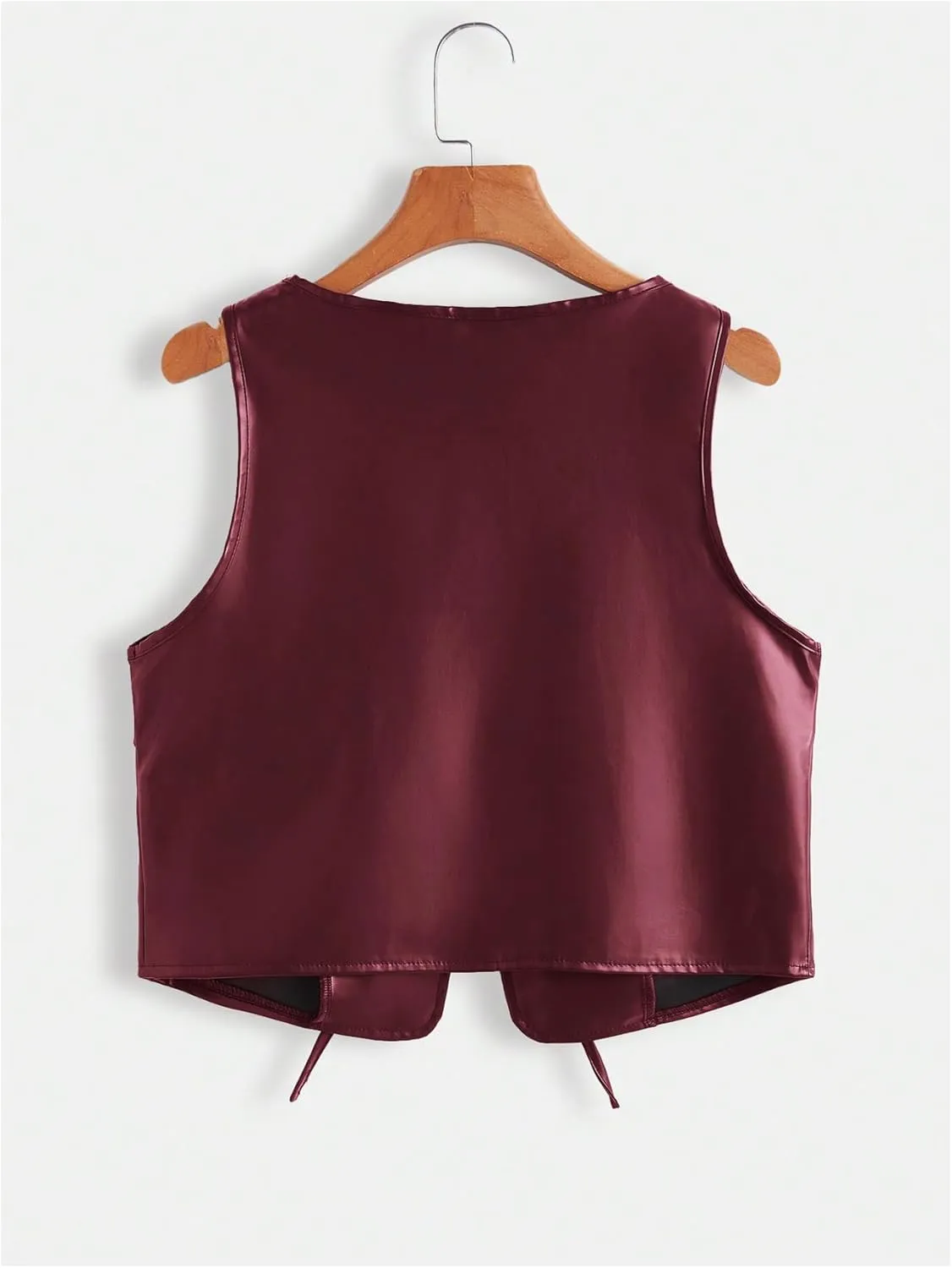 MakeMeChic Women's PU Leather Tie Front Vest Sleeveless V Neck Jacket Outerwear