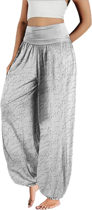 MARSVOVO Floral Pants for Women Cute Flower Print Wide Leg High Weist Plus Size Casual Pants for Women