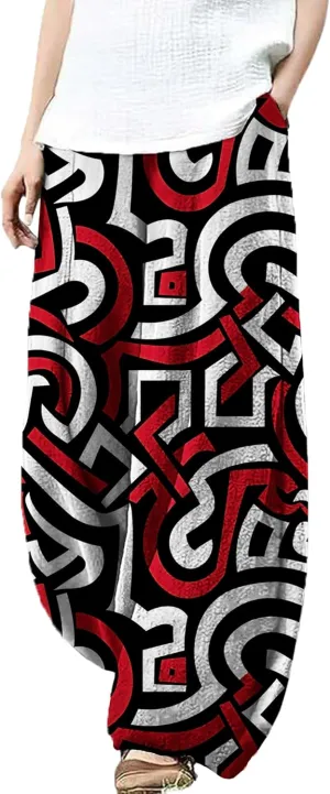MARSVOVO Palazzo Pants for Women Dressy Elastic Waist Streetwear Hippie Pants Plus Size Casual Fall Harem Wide Leg Pants