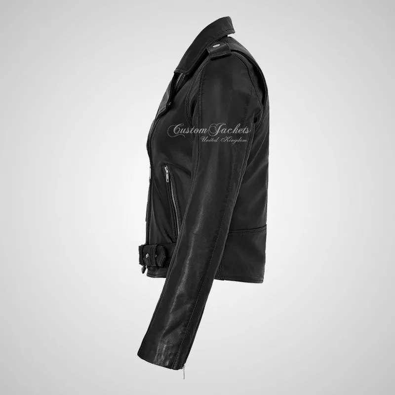 MB Ladies Biker Style Leather Jacket Soft Real Leather Jacket