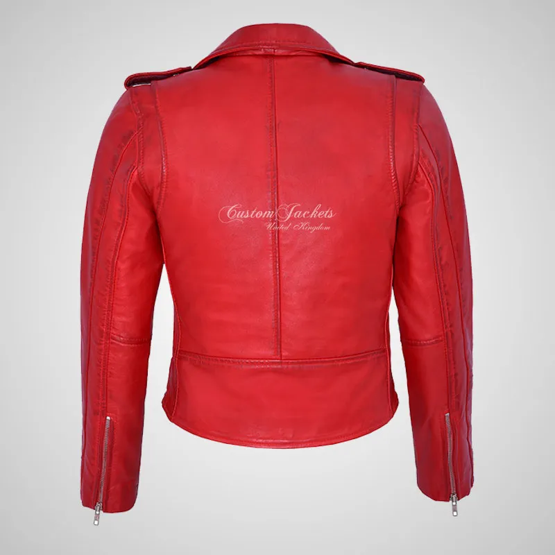 MB Ladies Biker Style Leather Jacket Soft Real Leather Jacket
