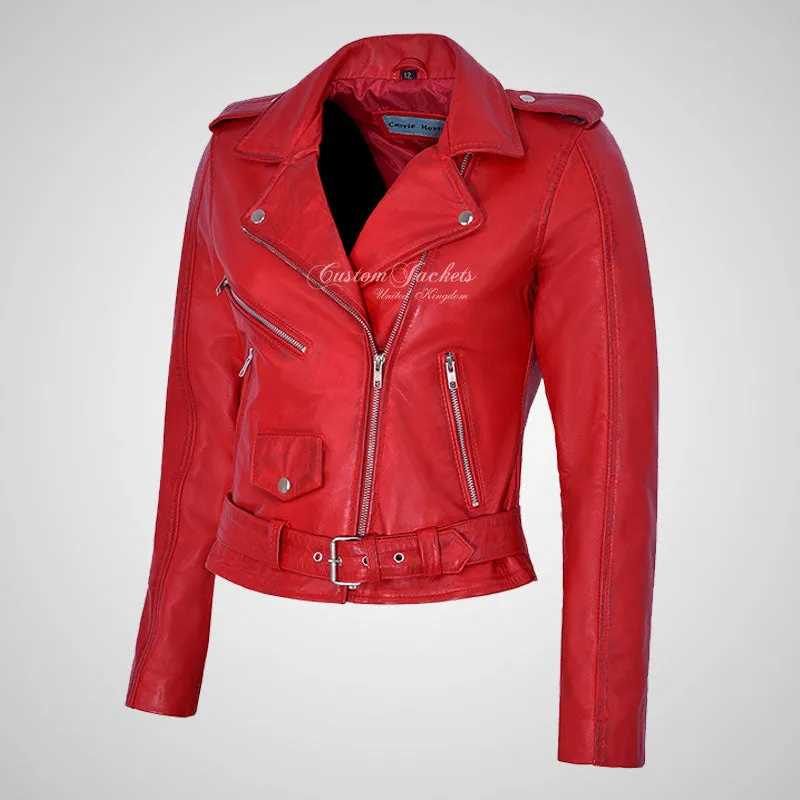 MB Ladies Biker Style Leather Jacket Soft Real Leather Jacket