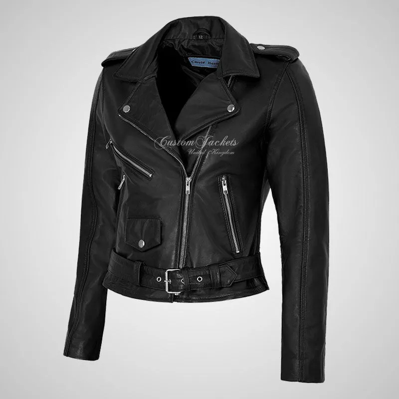 MB Ladies Biker Style Leather Jacket Soft Real Leather Jacket