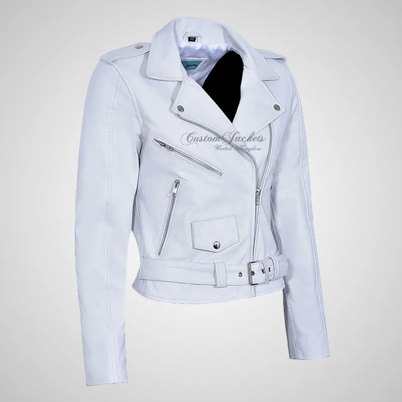 MB Ladies Biker Style Leather Jacket Soft Real Leather Jacket