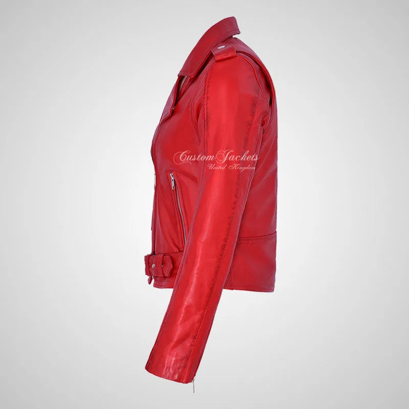 MB Ladies Biker Style Leather Jacket Soft Real Leather Jacket
