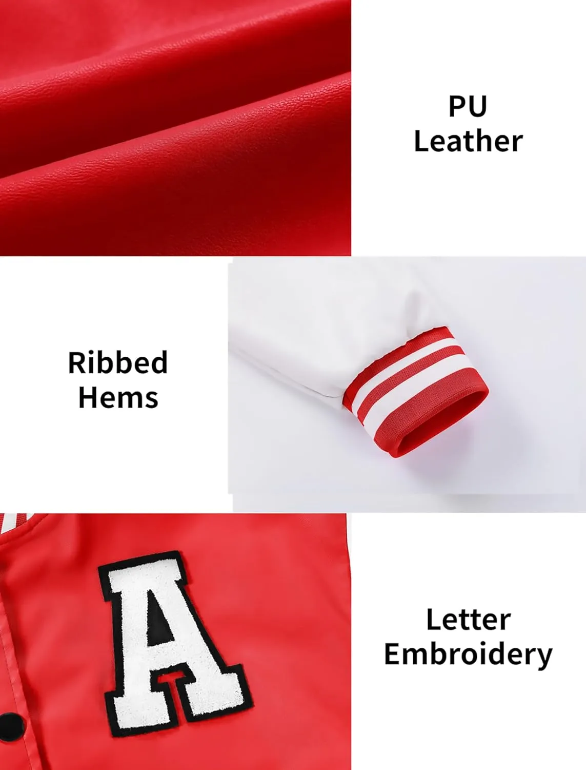 Mebius Girls Varsity Jacket Kids Leather Letterman Baseball Outerwear Stripe Trim Contrast Sleeve School Coats