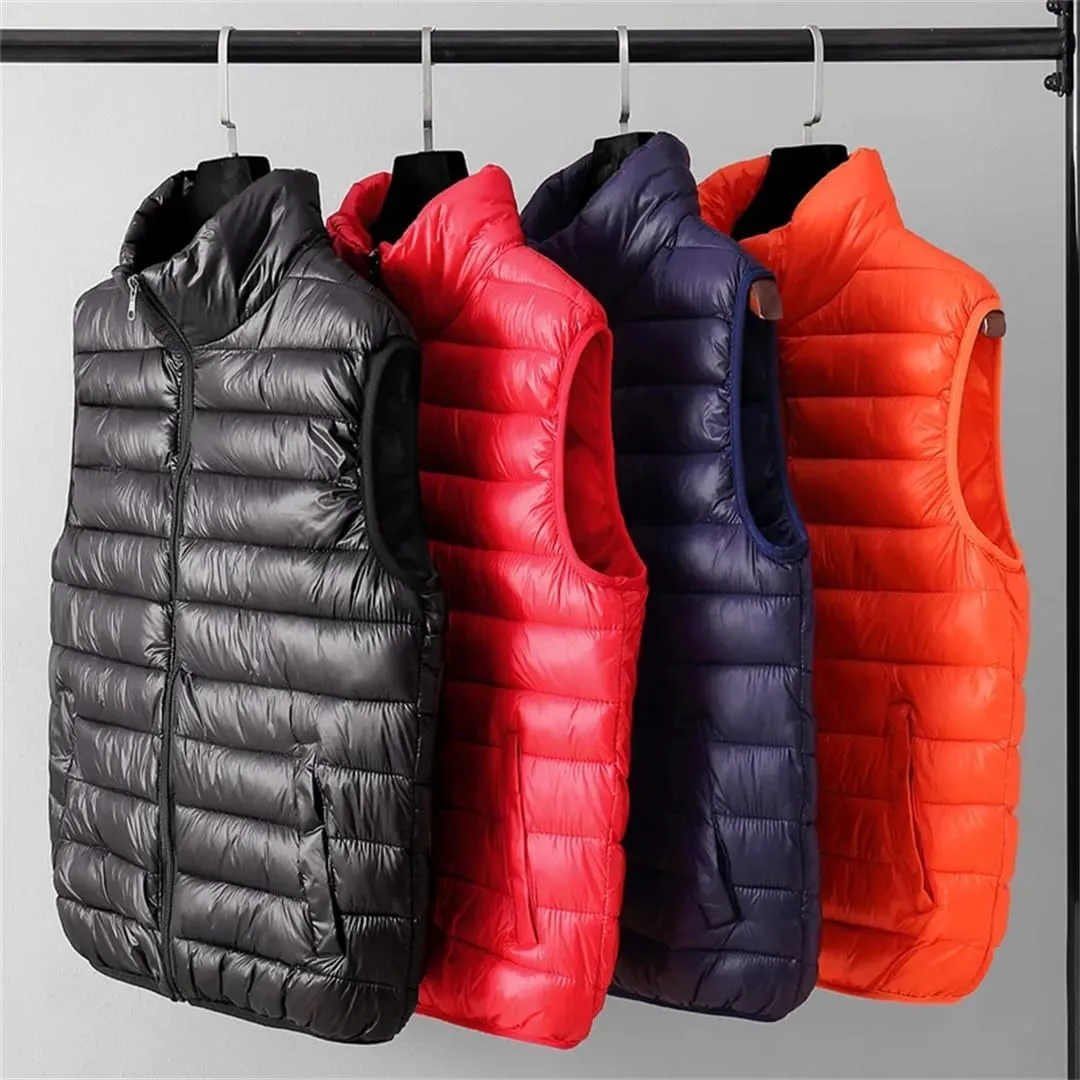 Men Autumn Winter Cotton Padded Vest Sleeveless Jacket Stand Collar Warm Zipper Waistcoat