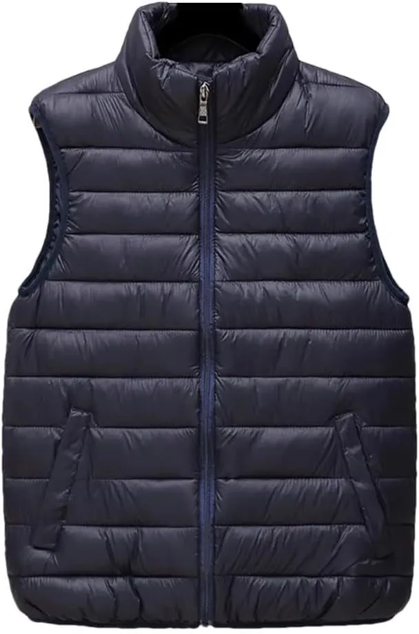 Men Autumn Winter Cotton Padded Vest Sleeveless Jacket Stand Collar Warm Zipper Waistcoat