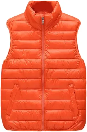 Men Autumn Winter Cotton Padded Vest Sleeveless Jacket Stand Collar Warm Zipper Waistcoat