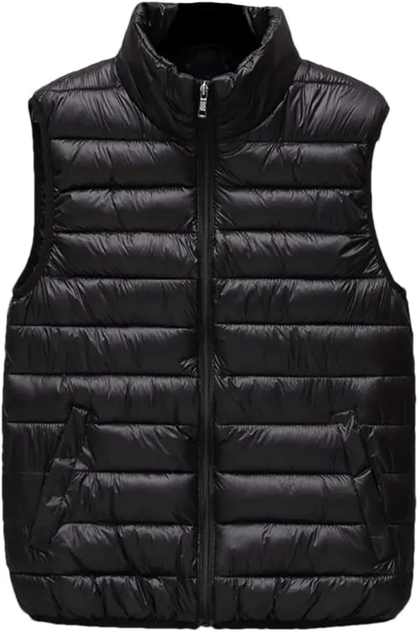 Men Autumn Winter Cotton Padded Vest Sleeveless Jacket Stand Collar Warm Zipper Waistcoat