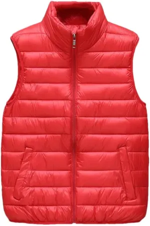 Men Autumn Winter Cotton Padded Vest Sleeveless Jacket Stand Collar Warm Zipper Waistcoat