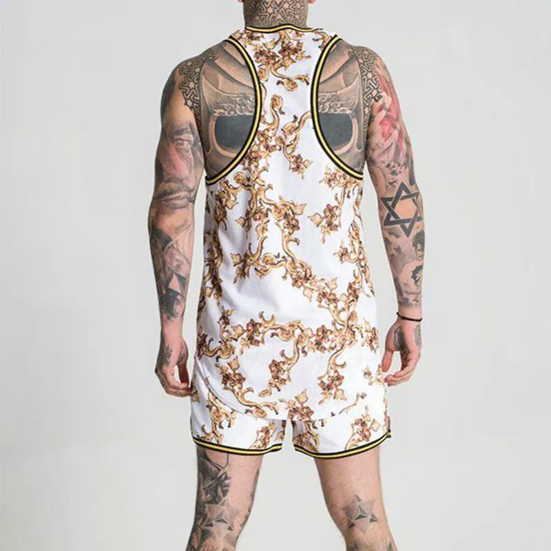 Men Beach Printed Short Sleeves Two-Piece Suits