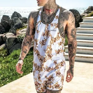 Men Beach Printed Short Sleeves Two-Piece Suits