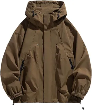 Men Jacket Hooded Trench Coats Oversize Camping Loose Thin Coat Causal Drawstring Hoodie Jacket