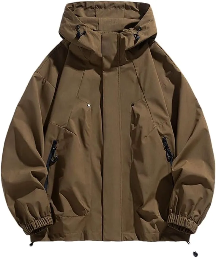 Men Jacket Hooded Trench Coats Oversize Camping Loose Thin Coat Causal Drawstring Hoodie Jacket