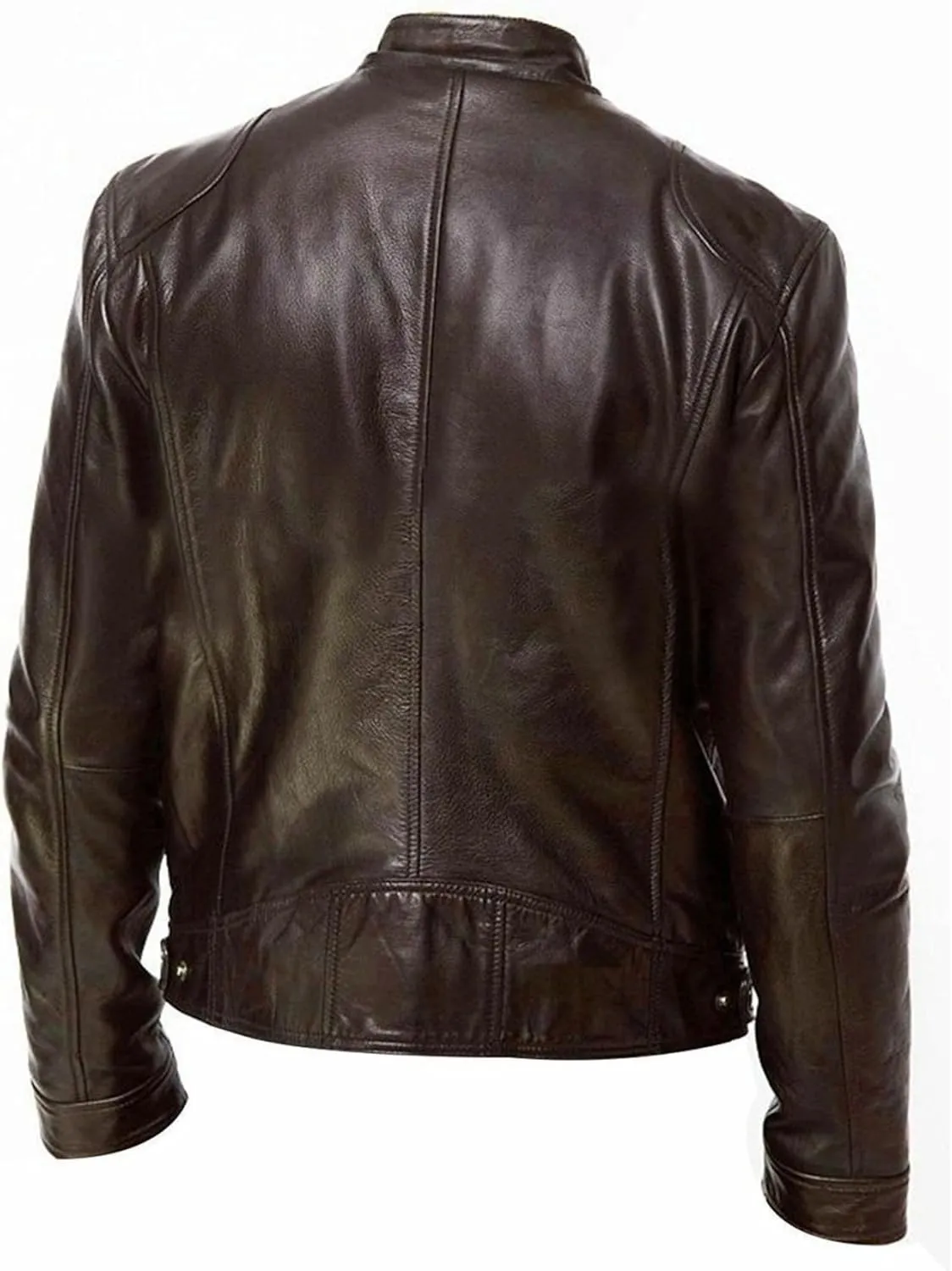 Men Stand Collar Faux Leather Jacket Vintage Zip up PU Motorcycle Outerwear Side Zipper Pocket Classy Cozy Coat
