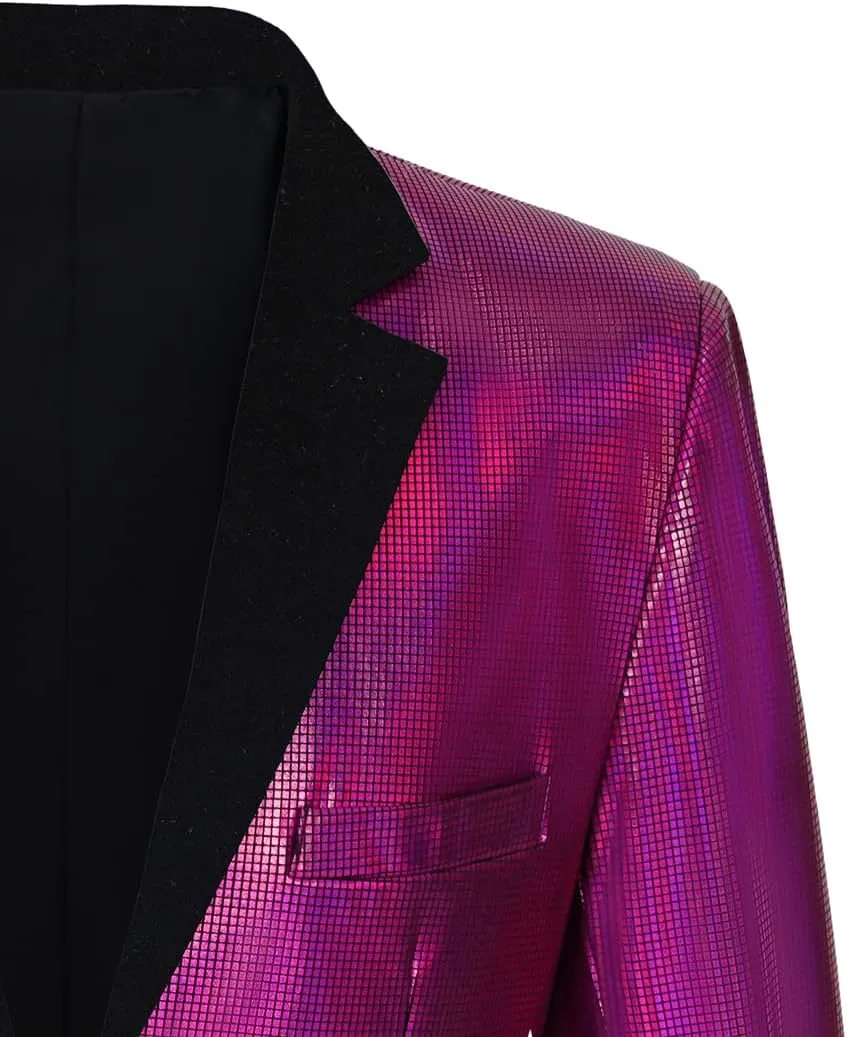 Men's 70s Disco Outfit Sequin Suit Set Metallic Shiny Jacket Slim Fit Pants Party Costume