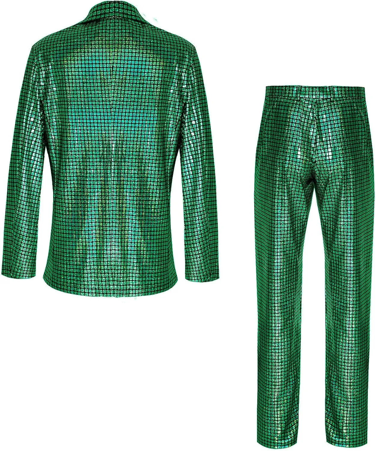 Men's 70s Disco Outfit Sequin Suit Set Metallic Shiny Jacket Slim Fit Pants Party Costume