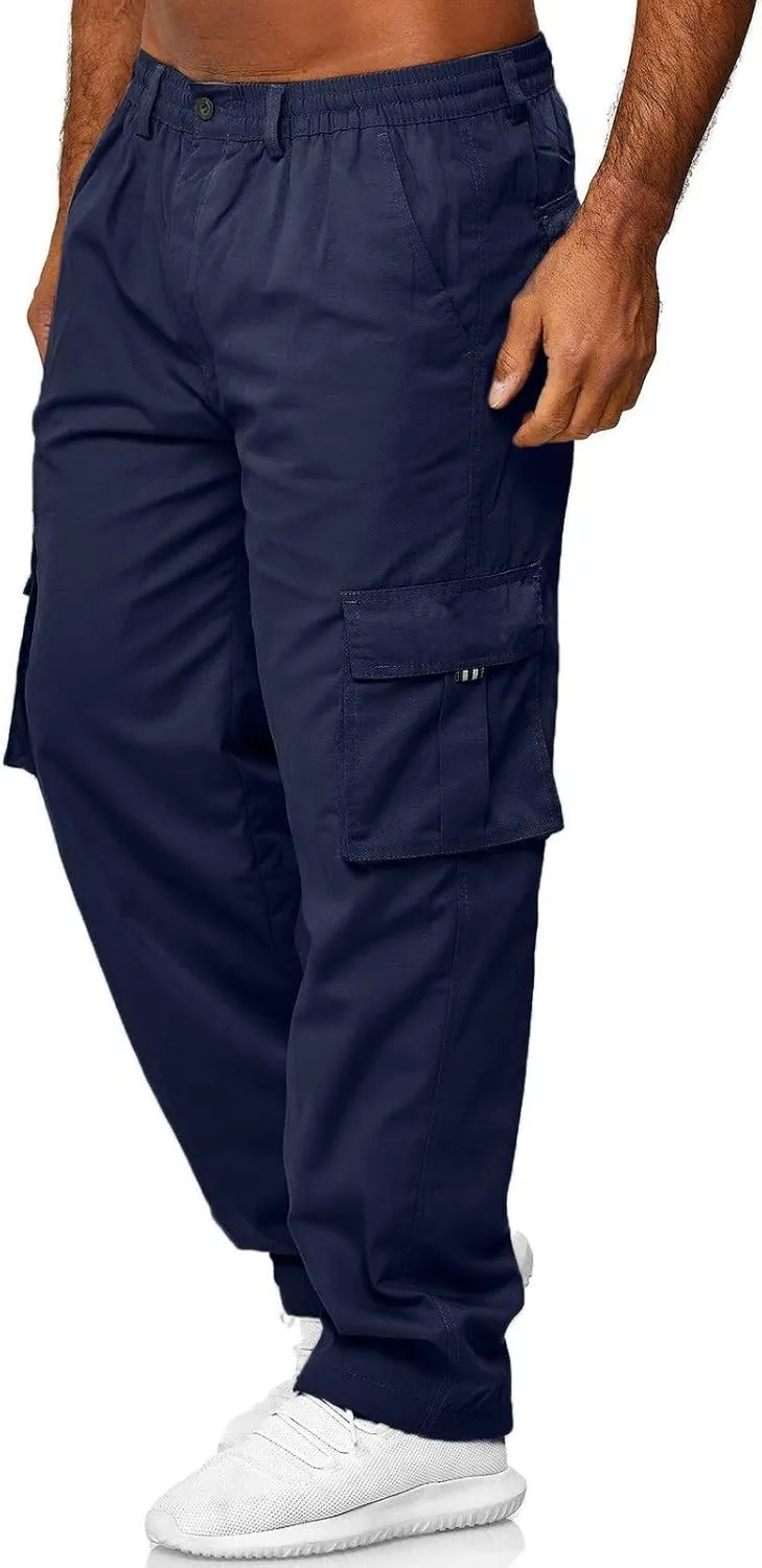Mens All Season Fit Pants Casual Solid Color Trousers Fashion Overalls Straight Leg Sports Joggers with Pockets