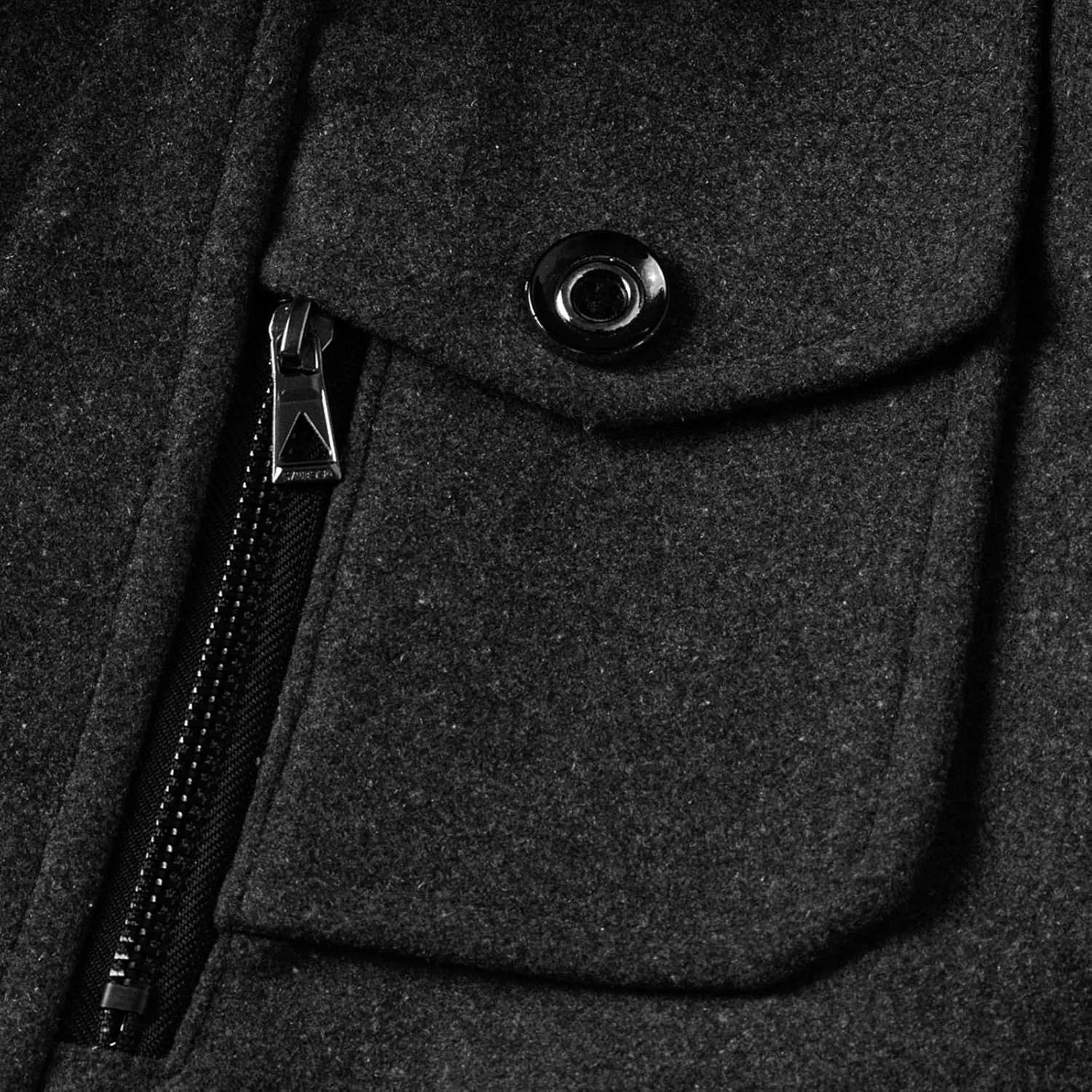 Men's Autumn and Winter Coats Double- Woolen Coat Thickened Mid-Length Woolen Zipper Trench Coats Anorak Windbreaker Men (Black, M)