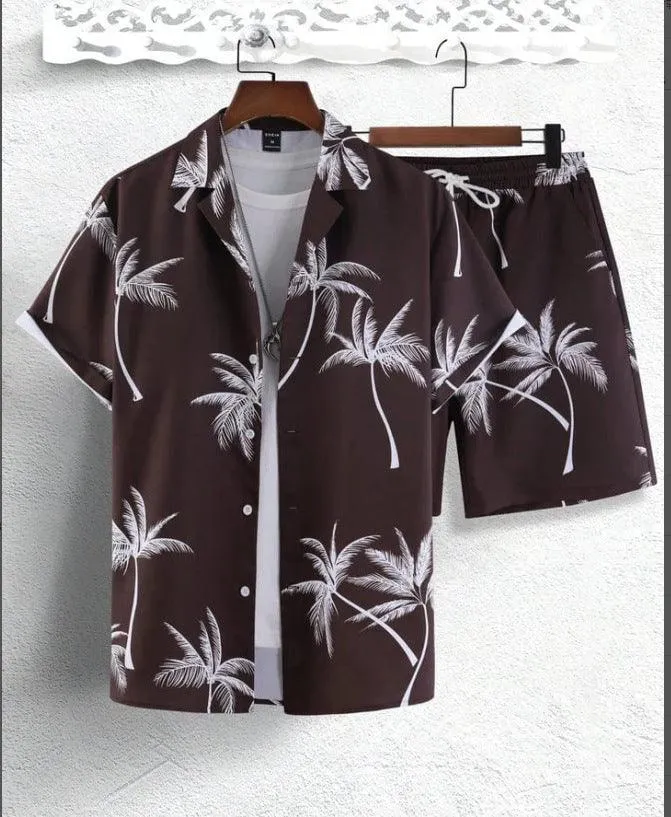 Men's Casual Short-sleeved Suits 3D Digital Printing Shirt Shorts Suit