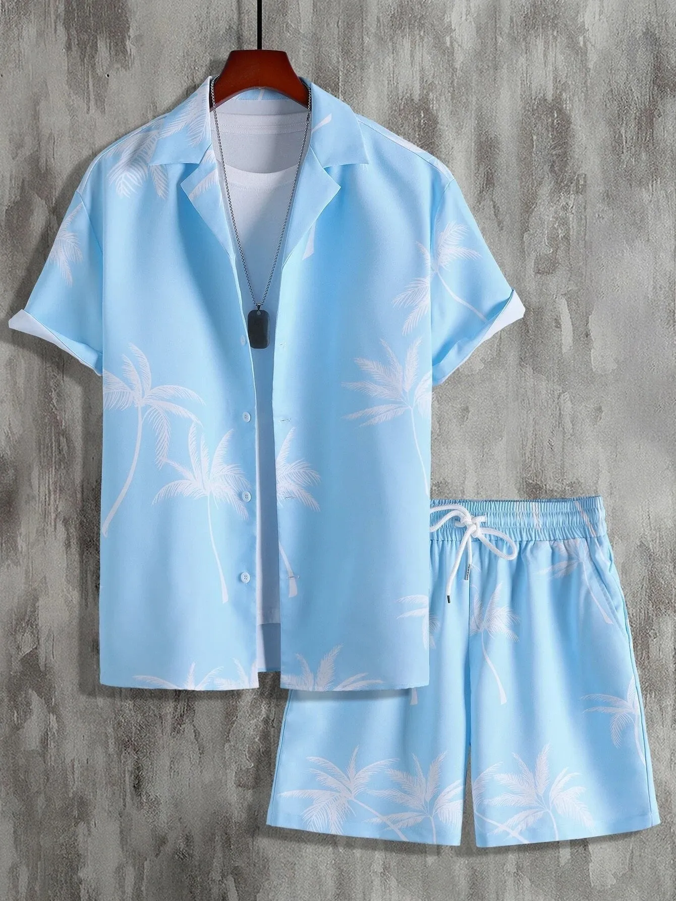 Men's Casual Short-sleeved Suits 3D Digital Printing Shirt Shorts Suit