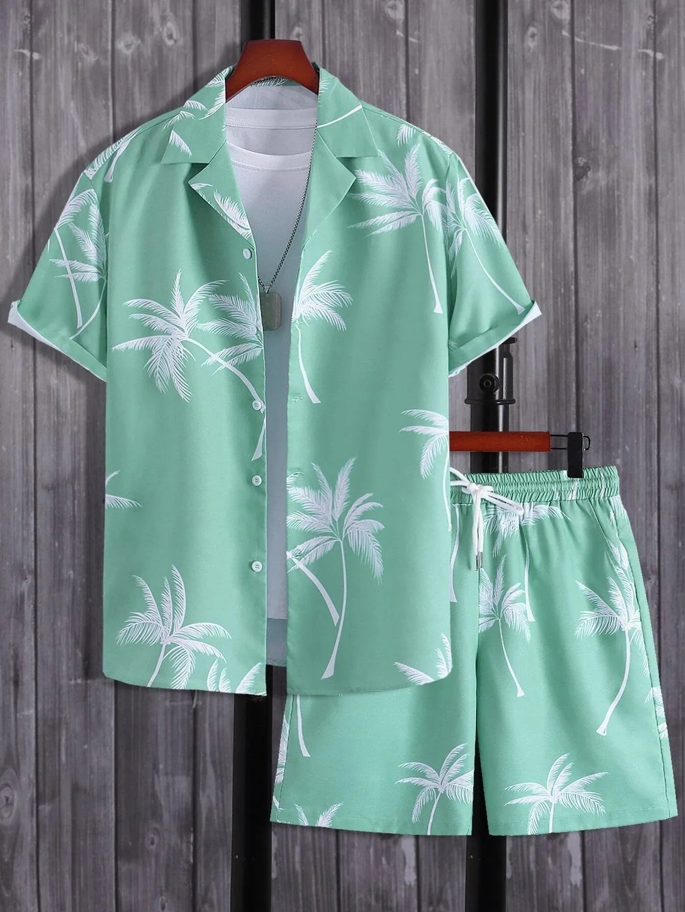 Men's Casual Short-sleeved Suits 3D Digital Printing Shirt Shorts Suit
