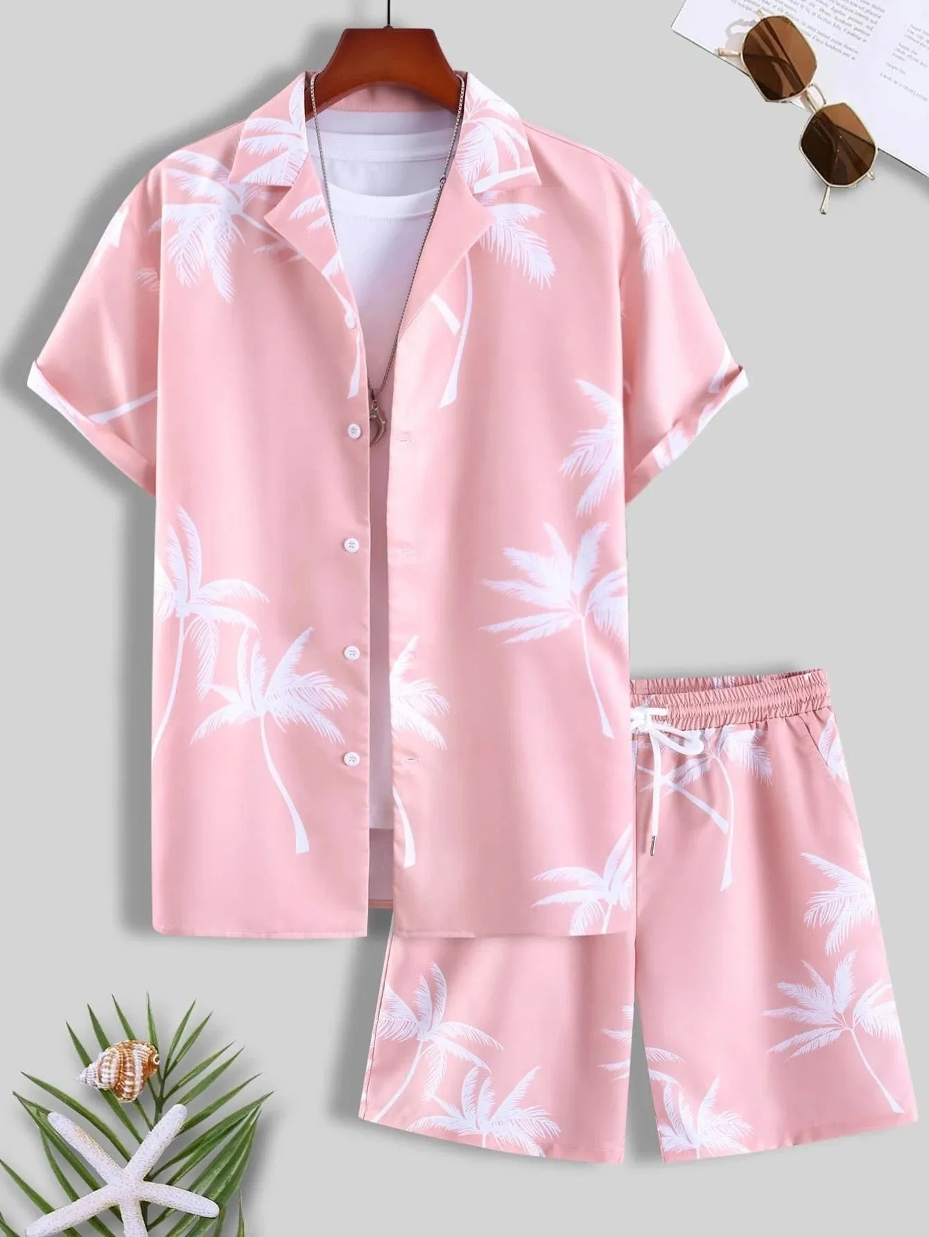 Men's Casual Short-sleeved Suits 3D Digital Printing Shirt Shorts Suit