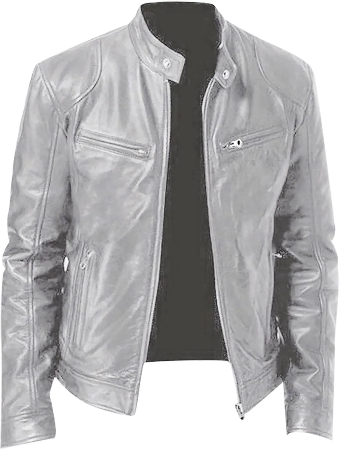 Mens Coats Fashion Autumn and Winter Men's Casual Solid Color Long-Sleeved Slim Leather Jackets for Men