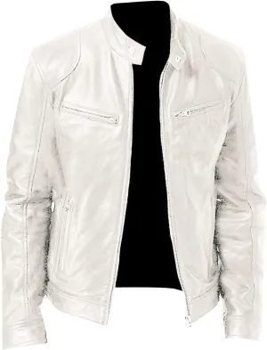 Mens Coats Fashion Autumn and Winter Men's Casual Solid Color Long-Sleeved Slim Leather Jackets for Men