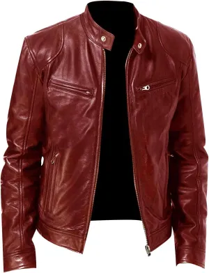 Mens Coats Fashion Autumn and Winter Men's Casual Solid Color Long-Sleeved Slim Leather Jackets for Men