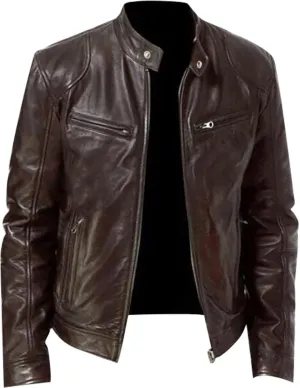 Mens Coats Fashion Autumn and Winter Men's Casual Solid Color Long-Sleeved Slim Leather Jackets for Men