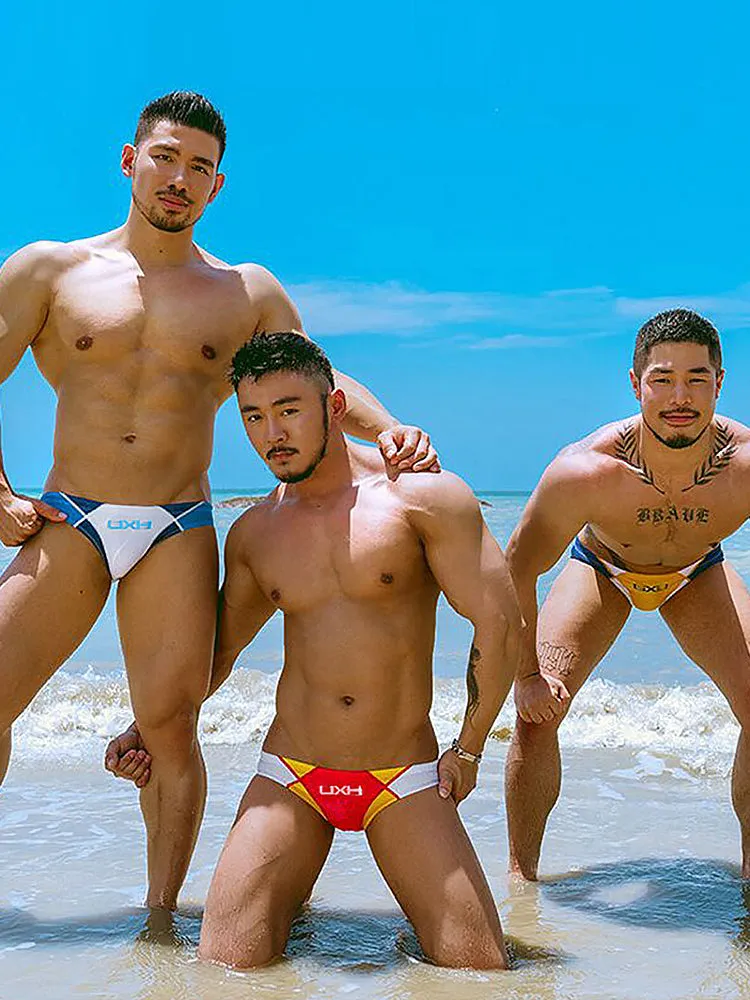 Men's Contrast Color Retro Mesh Bikini Briefs