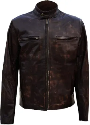 Mens Dark Brown Vintage Leather Jacket Outerwear Coat
