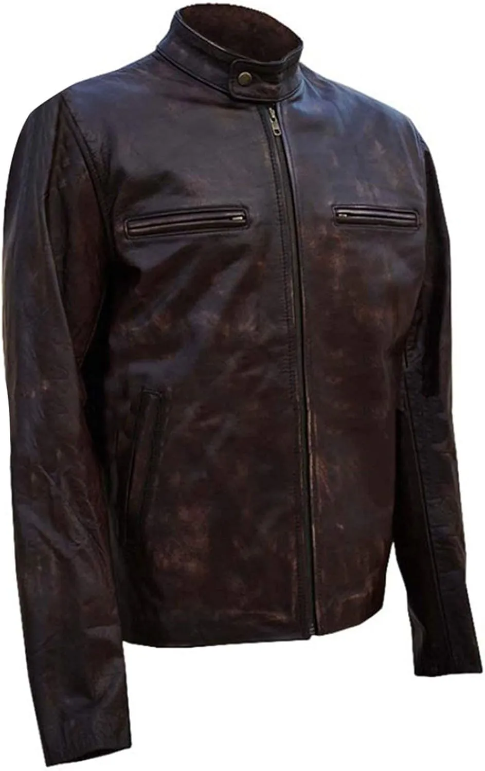 Mens Dark Brown Vintage Leather Jacket Outerwear Coat