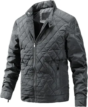 Men's Diamond Quilted Down Jacket Lightweight Cotton Zip Up Jacket Packable Warm Padded Coats Outwear