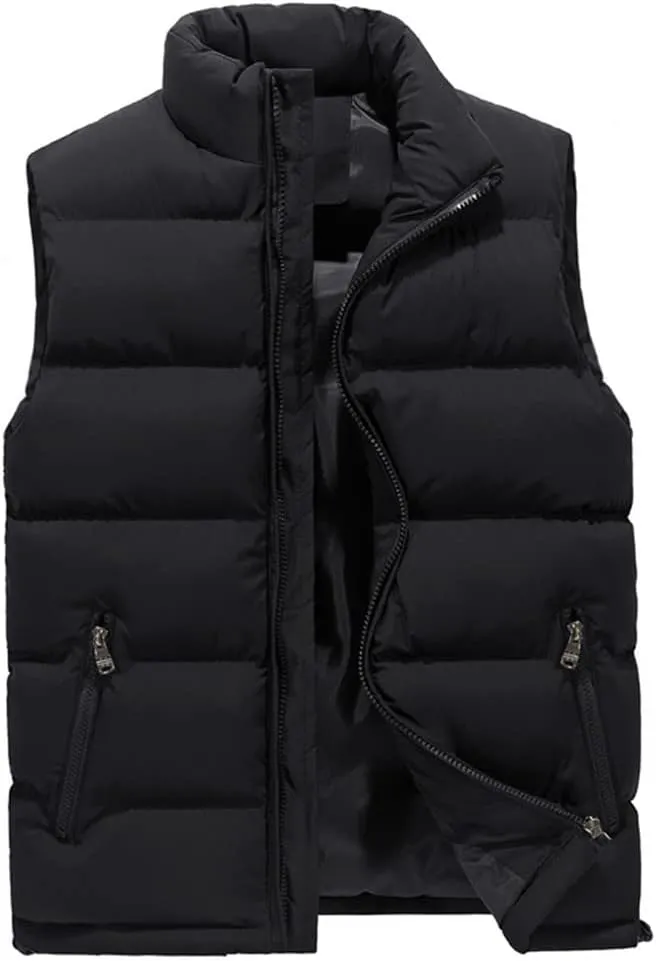 Men's Fashion Vest Jacket Solid Color Cotton Padded Waistcoat Large Size Warm Casual Sleeveless Vest Male