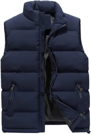 Men's Fashion Vest Jacket Solid Color Cotton Padded Waistcoat Large Size Warm Casual Sleeveless Vest Male